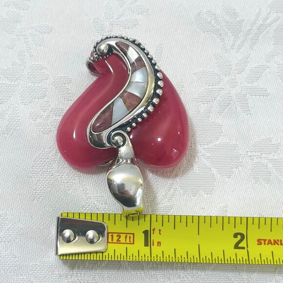 CAROLYN POLLACK Sterling Silver Rhodonite Heart Pendant Enhancer Pink 925 Relios - Picture 9 of 10